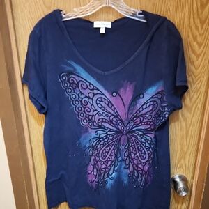Fashion Bug Blue Graphic Hooded  Short  Sleeve Tee